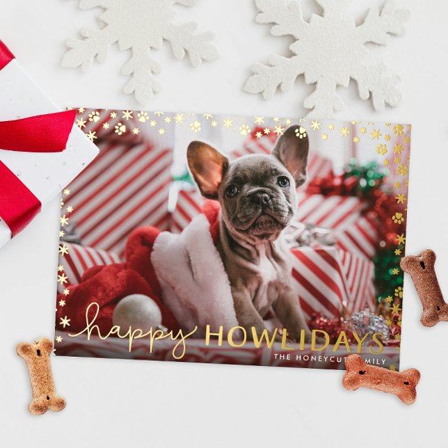 Postal Festiva Con Relieve Metalizado Happy Howlidays Foil Paw Print Dog Holiday (foil paw print snowflakes happy howlidays funny Christmas holiday pet dog card furbabies)