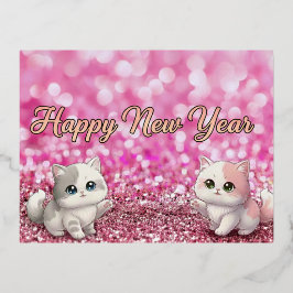 Postal Festiva Con Relieve Metalizado Happy New Year Pink Glitter Glam 2026 Postcad cat
