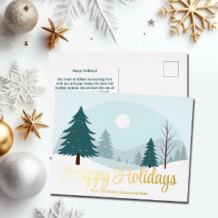 Postal Festiva Con Relieve Metalizado Hermosos árboles navideños de oro invernal