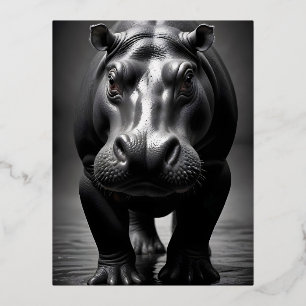 Postal Festiva Con Relieve Metalizado Hippopótamo Vida Silvestre Majestuosa Naturaleza P