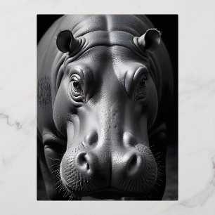 Postal Festiva Con Relieve Metalizado Hippopótamo Vida Silvestre Majestuosa Naturaleza P