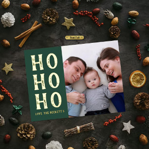 Postal Festiva Con Relieve Metalizado HO Navidades de tipografía moderna Photo Real