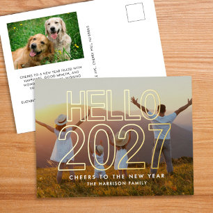 Postal Festiva Con Relieve Metalizado Hola 2027 Foto Año Nuevo Dorado