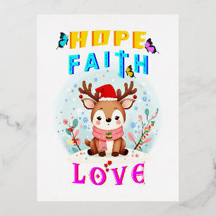 Postal Festiva Con Relieve Metalizado Hope Faith Love