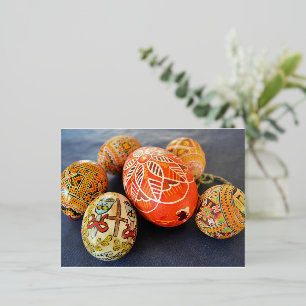 Postal Festiva Con Relieve Metalizado Huevo de Pascua Ucrania