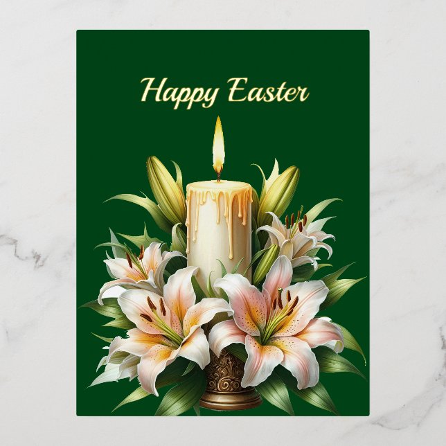 Postal Festiva Con Relieve Metalizado Ilustracion de velas de Semana Santa Lilies (Anverso)