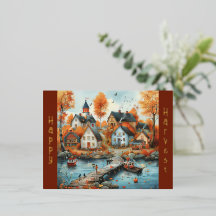 Ilustracion del pueblo de Dock Boat Autumn