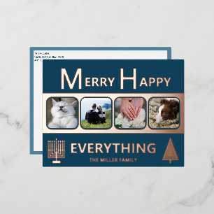 Postal Festiva Con Relieve Metalizado Interfaith 4 Foto Simple Moderno Navy Rosa Dorado
