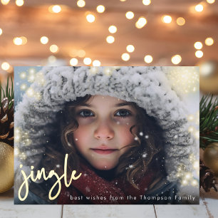 Postal Festiva Con Relieve Metalizado Jingle todo el camino de las letras de oro foto pe