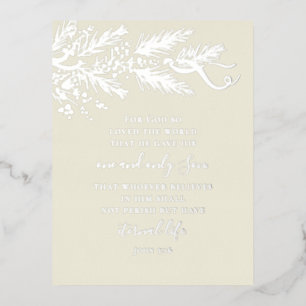 Postal Festiva Con Relieve Metalizado John 3:16 Elegantes Navidades de Pino Original