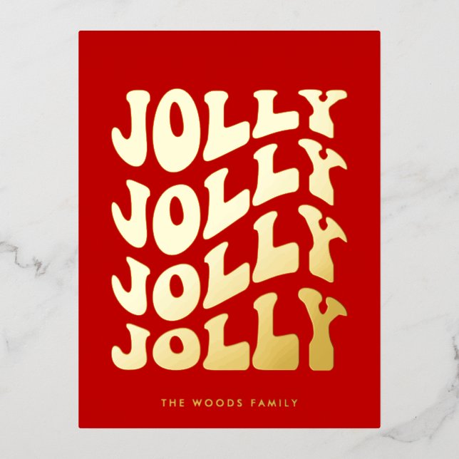 Postal Festiva Con Relieve Metalizado Jolly Groovy Wavy Red Navidades Gold (Anverso)