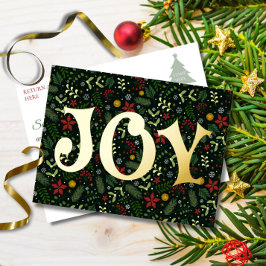 Postal Festiva Con Relieve Metalizado JOY Botanical Foil Holiday Post Card