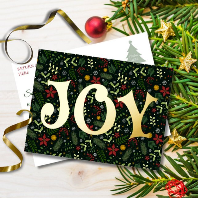 Postal Festiva Con Relieve Metalizado JOY Botanical Foil Holiday Post Card (Subido por el creador)