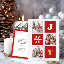 Postal Festiva Con Relieve Metalizado JOY Elegant Gold Snowflakes Moderno Script Photo