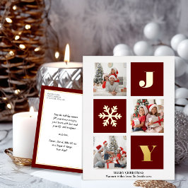 Postal Festiva Con Relieve Metalizado JOY Elegant Gold Snowflakes Moderno Script Photo