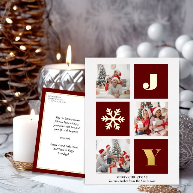 Postal Festiva Con Relieve Metalizado JOY Elegant Gold Snowflakes Moderno Script Photo (Subido por el creador)