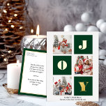 Postal Festiva Con Relieve Metalizado JOY Elegant Gold Snowflakes Moderno Script Photo<br><div class="desc">JOY Elegant Gold Snowflakes con escritura moderna en color verde sabio 3 Collages de fotos Real Relieve metalizado postal de vacaciones. Envíe saludos de vacaciones a sus seres queridos con esta tarjeta festiva y moderna. Todos los textos están preorganizados para que puedas personalizarlos fácil y rápidamente con tus propios detalles....</div>
