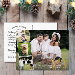 Postal Festiva Con Relieve Metalizado Joy Peace Love Calligraphy Collage de fotos Gold<br><div class="desc">Envíe deseos especiales de vacaciones con esta célebre postal que presenta "Alegría" en una tipografía con letras a mano en Relieve metalizado de oro real - junto con 4 de sus fotos favoritas rodeadas de un borde blanco. Añade fácilmente tu propio saludo de vacaciones mecanografiado al revés o borra la...</div>
