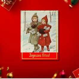 Postal Festiva Con Relieve Metalizado Joyeuses fêtes - niñitas vintage