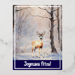 Postal Festiva Con Relieve Metalizado Joyeuses fêtes - roe deer no2