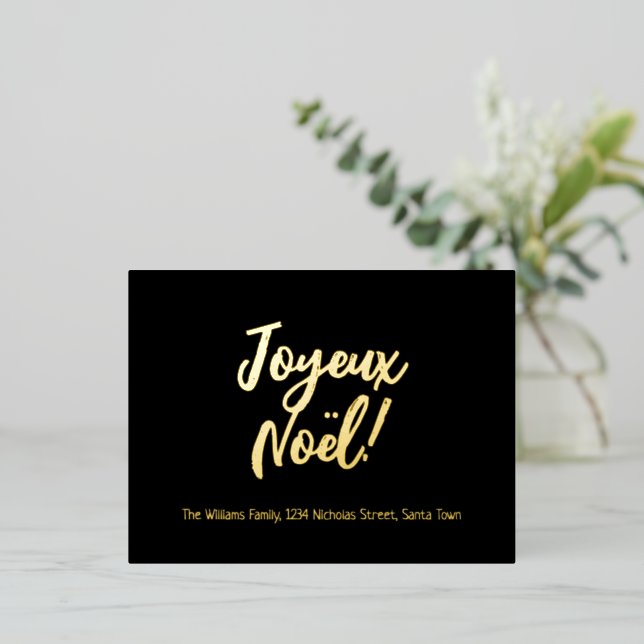 Postal Festiva Con Relieve Metalizado Joyeux Noël Francés Feliz Navidad (Anverso de pie)