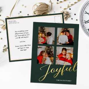 Postal Festiva Con Relieve Metalizado Joyful Modern Minimalista Green Gold Script Photo