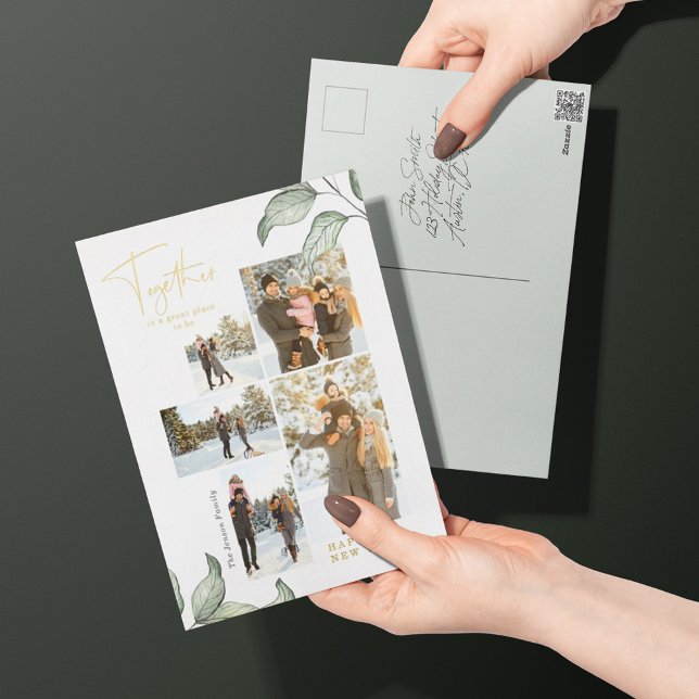 Postal Festiva Con Relieve Metalizado Juntos Año Nuevo Foto Oro (Subido por el creador)