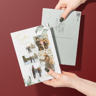 Postal Festiva Con Relieve Metalizado Juntos para la foto de Navidad en oro