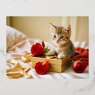 Postal Festiva Con Relieve Metalizado Kitten Love Tender Romantic Beautiful Gift