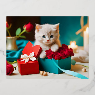 Postal Festiva Con Relieve Metalizado Kitten Love Tender Romantic Beautiful Gift