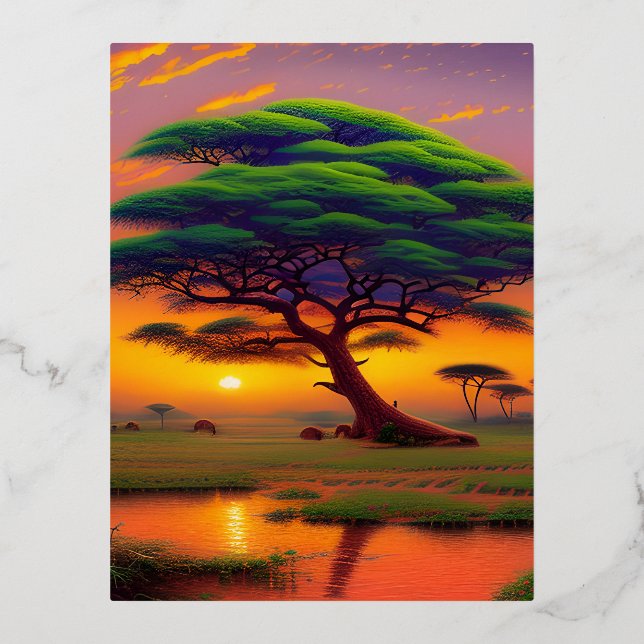 Postal Festiva Con Relieve Metalizado La belleza del paisaje africano (Anverso)