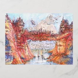 Postal Festiva Con Relieve Metalizado La citta' ponte