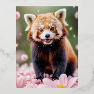 Postal Festiva Con Relieve Metalizado La diversión de los animales del Panda Rojo Minist