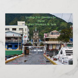 Postal Festiva Con Relieve Metalizado La esencia del centro de Soufriere