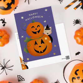 Postal Festiva Con Relieve Metalizado La feliz Halloween de Jack O Lantern