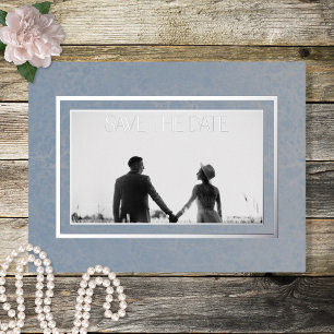 Postal Festiva Con Relieve Metalizado La moderna boda fotográfica de mármol azul salva l