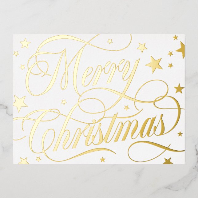 Postal Festiva Con Relieve Metalizado La Navidad Starry de Oro Blanco (Anverso)
