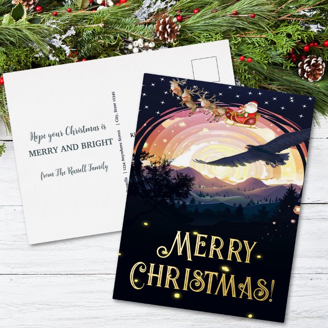 Postal Festiva Con Relieve Metalizado La vigilancia de Eagle sobre Santa (Subido por el creador)