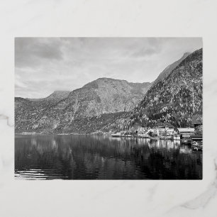Postal Festiva Con Relieve Metalizado Lago Hallstatt Village