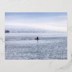 Postal Festiva Con Relieve Metalizado Lago Zurich Single Scull