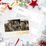 Postal Festiva Con Relieve Metalizado Las letras modernas de cinco fotos Felices vacacio<br><div class="desc">La postal de vacaciones de Relieve metalizado de las vacaciones de cinco fotos de cinco días festivos modernos incluye cuatro fotos en la parte delantera y espacio para tu mensaje más largo en la parte trasera.</div>