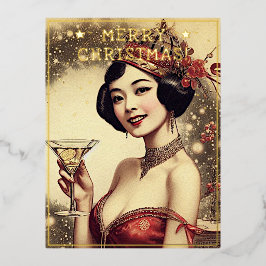 Postal Festiva Con Relieve Metalizado Las Navidades de las mujeres de la época saludos t