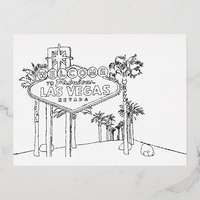 Postal Festiva Con Relieve Metalizado Las Vegas Vacaciones Dibujando Arte de Viajar (Anverso)
