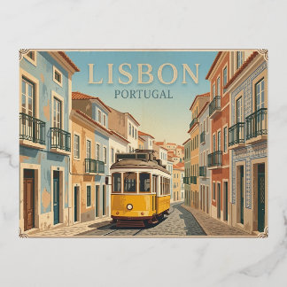 Postal Festiva Con Relieve Metalizado Lisbon Portugal Vintage Travel Postcard