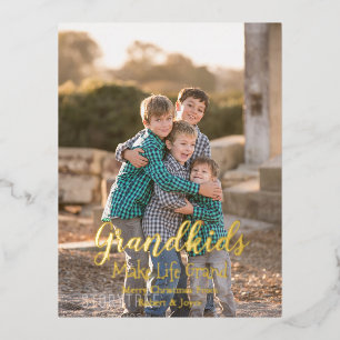 Postal Festiva Con Relieve Metalizado Los nietos hacen que la vida sea grande