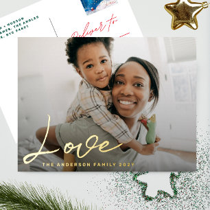 Postal Festiva Con Relieve Metalizado LOVE Personalizada felices fiestas foto feliz navi