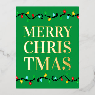 Postal Festiva Con Relieve Metalizado Luces navideñas de Feliz