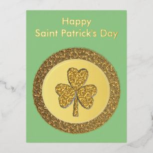 Postal Festiva Con Relieve Metalizado Lucky Irish Shamrock Gold Coin Personalizado