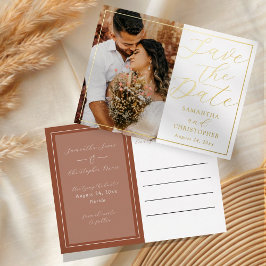 Postal Festiva Con Relieve Metalizado Luxury Terracotta & Gold Save the Date Wedding