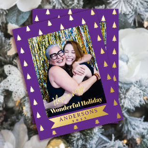 Postal Festiva Con Relieve Metalizado Maravilloso Navidad Foto Purple